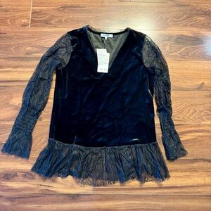 Ro & De Black Velvet and Lace Top